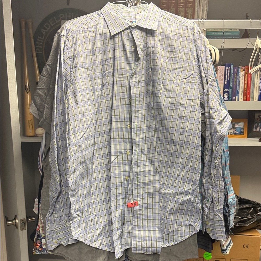 Robert Graham Men's Gray and Yellow Checkered Shirt